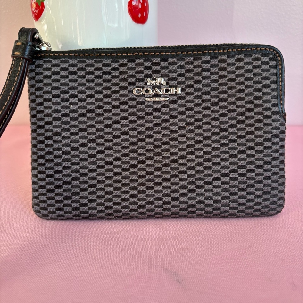 Coach Checkered Black & Gray Wristlet NWOT